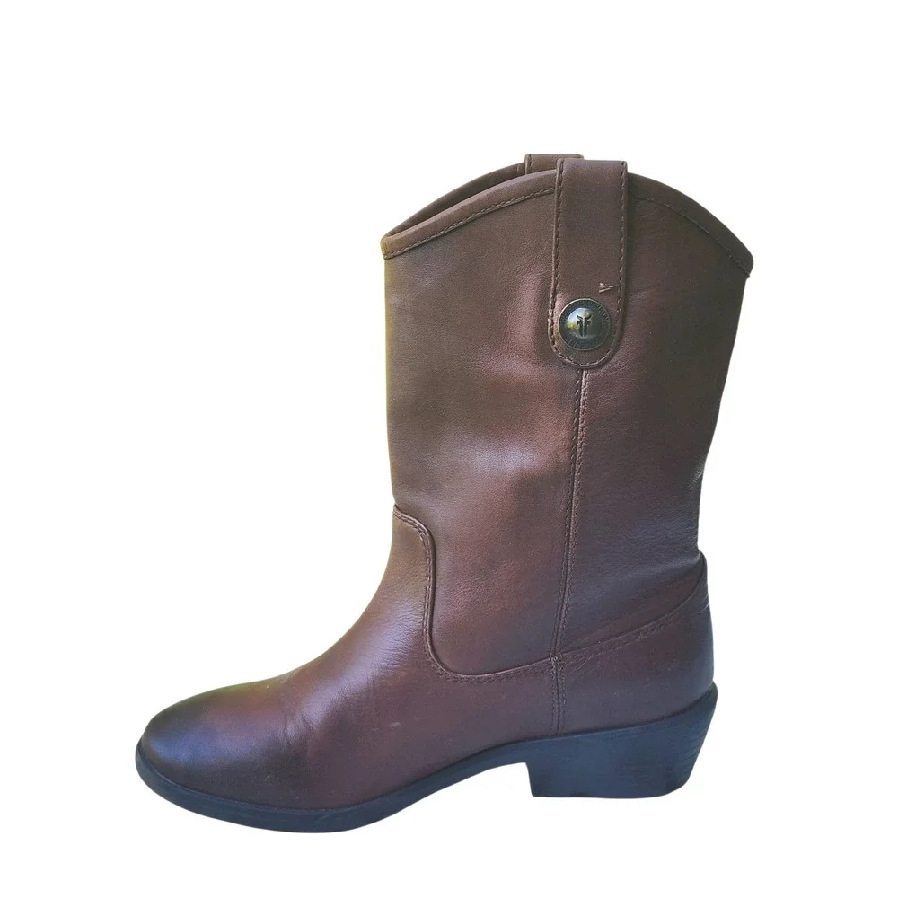 Frye Melissa Button Cognac Brown Leather Kids Boots Size 1.5 97450 F0044/D12
